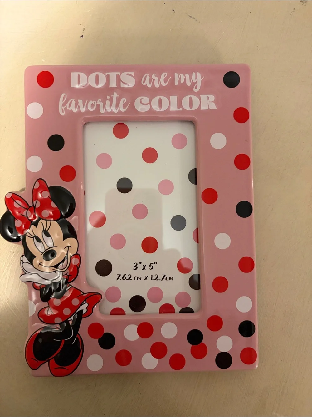 Disney Minnie Mouse Pink, Red, Black Polka Dot Ceramic Picture Frame NWT